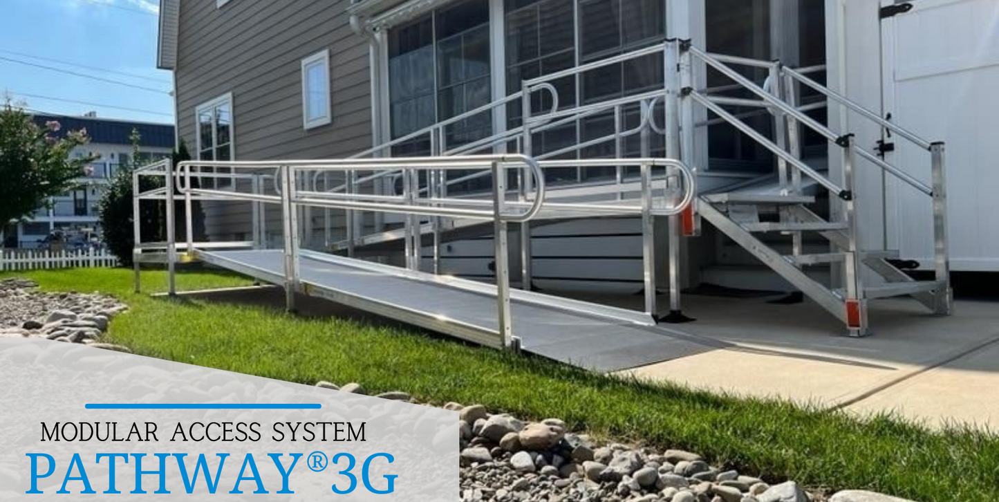 Sample Application - PATHWAY 3G 30 ft. U-Shaped Aluminum Wheelchair Ramp Kit with Expanded Metal Tread, 2-Line Handrails and (3) 4 ft. Platforms by EZ-Access | RampHand