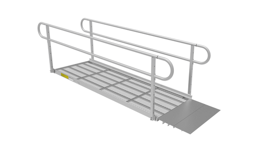 8ft Ramp - PATHWAY 3G 8 ft. Straight Aluminum Wheelchair Ramp Kit with Expanded Metal Tread, 2-Line Handrails and No Top Platform by EZ-Access | RampHand