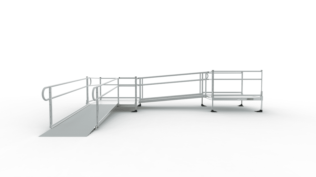 Wheelchair Ramp 16 Inch Rise PATHWAY 3G 16 ft. L-Shaped Aluminum Wheelchair Ramp Kit with Solid Sur ...